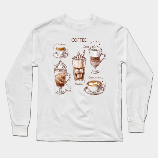 Coffee Collections Long Sleeve T-Shirt by Mako Design 